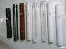 Load and play video in Gallery viewer, PLASTIC MEZUZAH CASE WHITE  Semiround  Gold Shin self Stick Waterproof Rubber Cork
