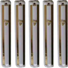 Load image into Gallery viewer, Plastic MEZUZAH CASE WHITE With Mirror Design Rubber Cork Waterproof Rubber Cork Sold in unit of 5 pcs
