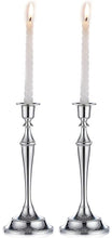 Load image into Gallery viewer, Pair Of Metal Candlestick 24 cm / 9.5 inch Candle Holder Candelabra Shabbas Wedding Prop Candle Dinner Hotel Home Decor Silver Candlesticks
