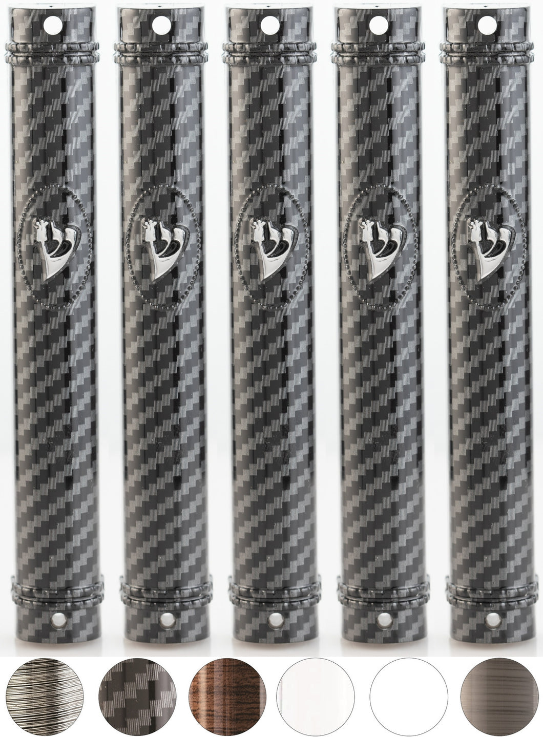 Plastic MEZUZAH CASE  Semiround Carbon Fiber (Black - Silver) Silver shin Waterproof Rubber Cork Sold in unit of  5 pcs.