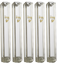Load image into Gallery viewer, PLASTIC MEZUZAH CASE Rectangle Shape CLEAR  GOLD  shin waterproof Sold in unit of 5 pcs
