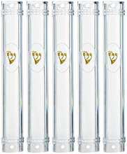 Load image into Gallery viewer, PLASTIC MEZUZAH CASE CLEAR Gold shin Semiround   self Stick Waterproof Rubber Cork Sold in unit of 5 pcs
