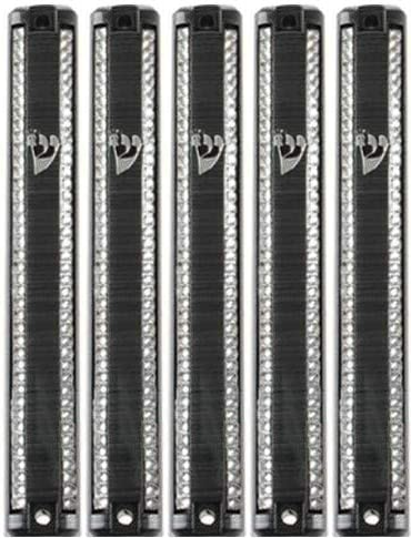Plastic MEZUZAH CASE Black And Silver lines  with Stones Silver shin Waterproof Rubber Cork